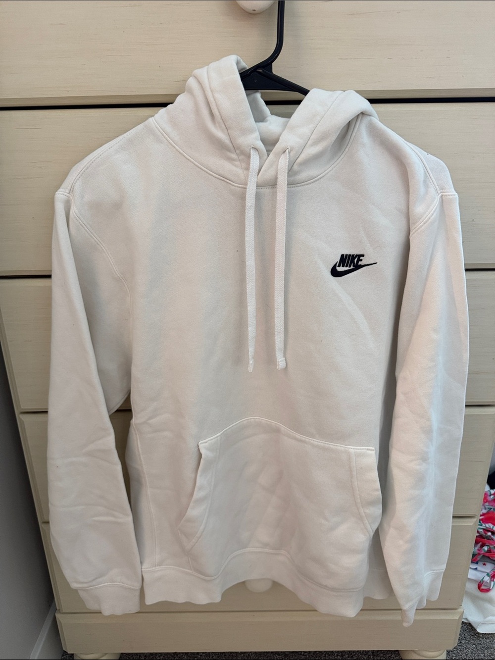 Nike White Crewneck Pullover Hoodie with Black Swoosh